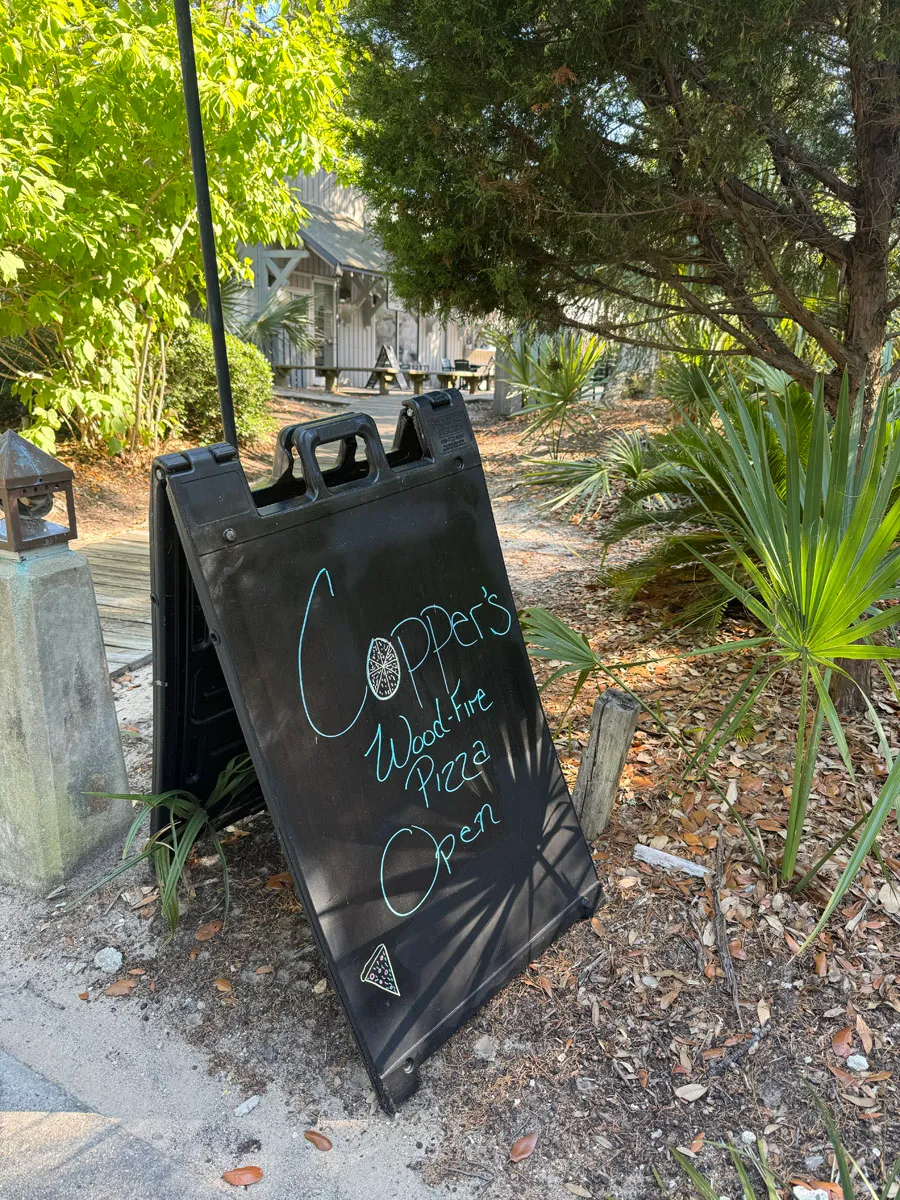 Chalkboard A-frame sign for Copper's wood-fire pizza