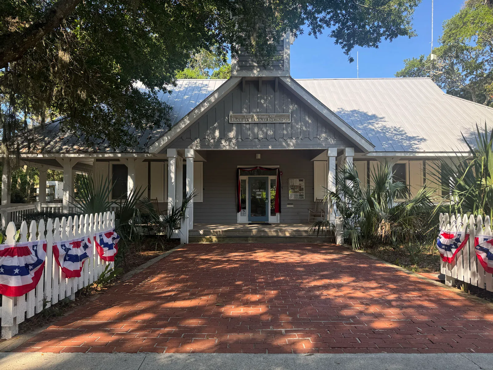 Village Hall front facade centered down brick walkway